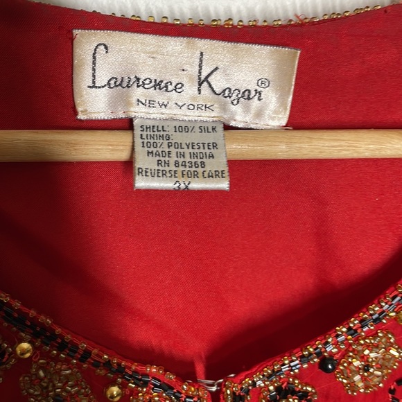 Vintage Deadstock Laurence Kazar Red Silk Beaded Embellished Draped Jacket Sz 3x - Picture 5 of 12